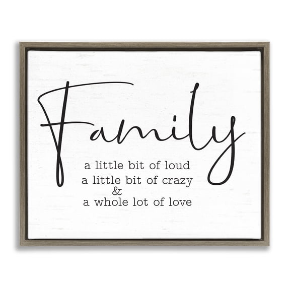 Stupell Industries Loud Crazy Love Family Text & Numbers Painting Brown Floater Framed Canvas Art Print Wall Art, 31 x 25