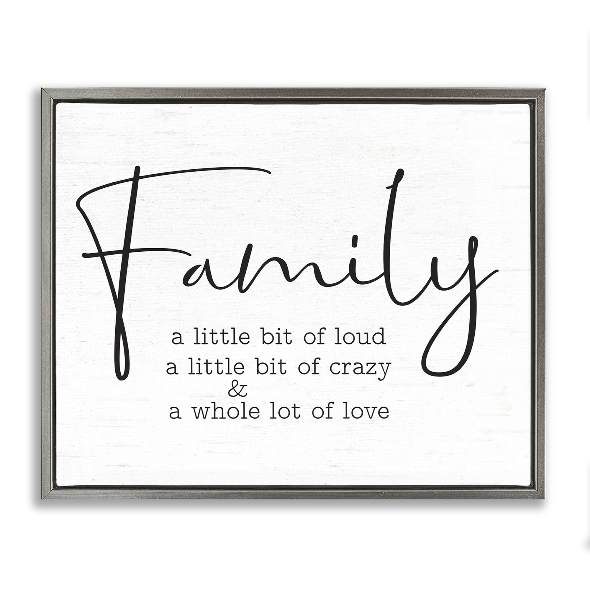 Stupell Industries Loud Crazy Love Family Text & Numbers Painting Gray Floater Framed Canvas Art Print Wall Art, 31 x 25