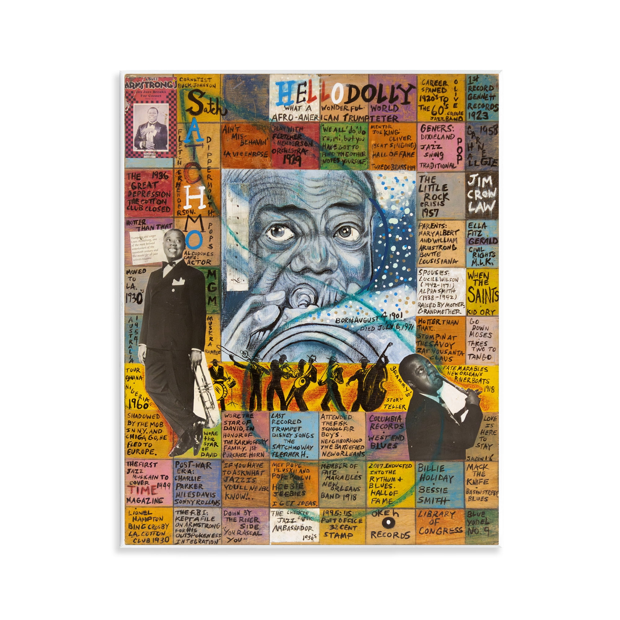 Stupell Industries Louis Armstrong Collage People Drawing Unframed Art Print Wall Art, 11 x 14