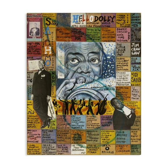Stupell Industries Louis Armstrong Collage People Drawing Wrapped Canvas Art Print Wall Art, 16 x 20
