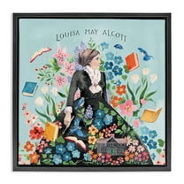 Stupell Industries Louisa May Alcott Portrait History & Language Painting Black Floater Framed Canvas Art Print Wall Art, 18 x 18
