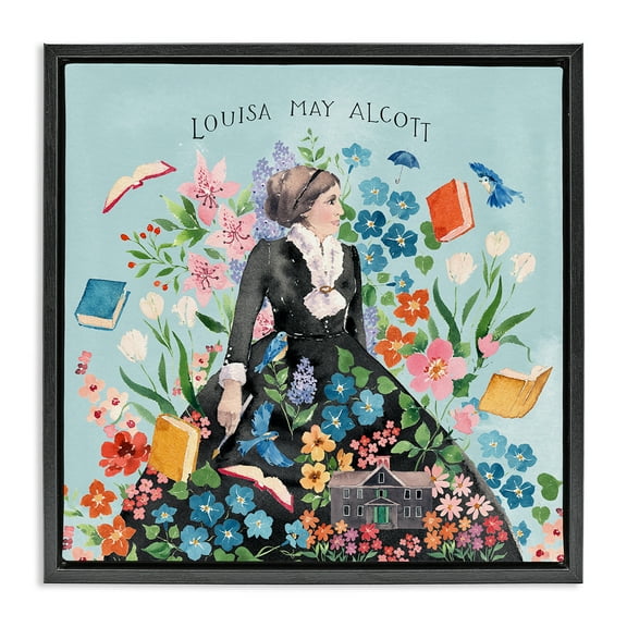 Stupell Industries Louisa May Alcott Portrait History & Language Painting Black Floater Framed Canvas Art Print Wall Art, 18 x 18