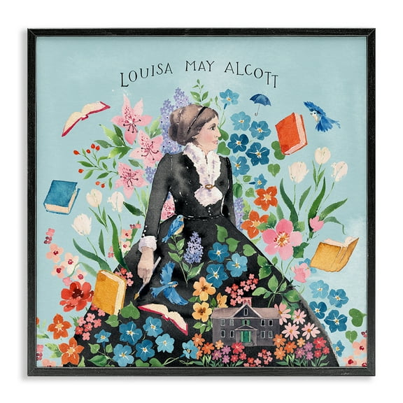 Stupell Industries Louisa May Alcott Portrait History & Language Painting Black Framed Art Print Wall Art, 12 x 12