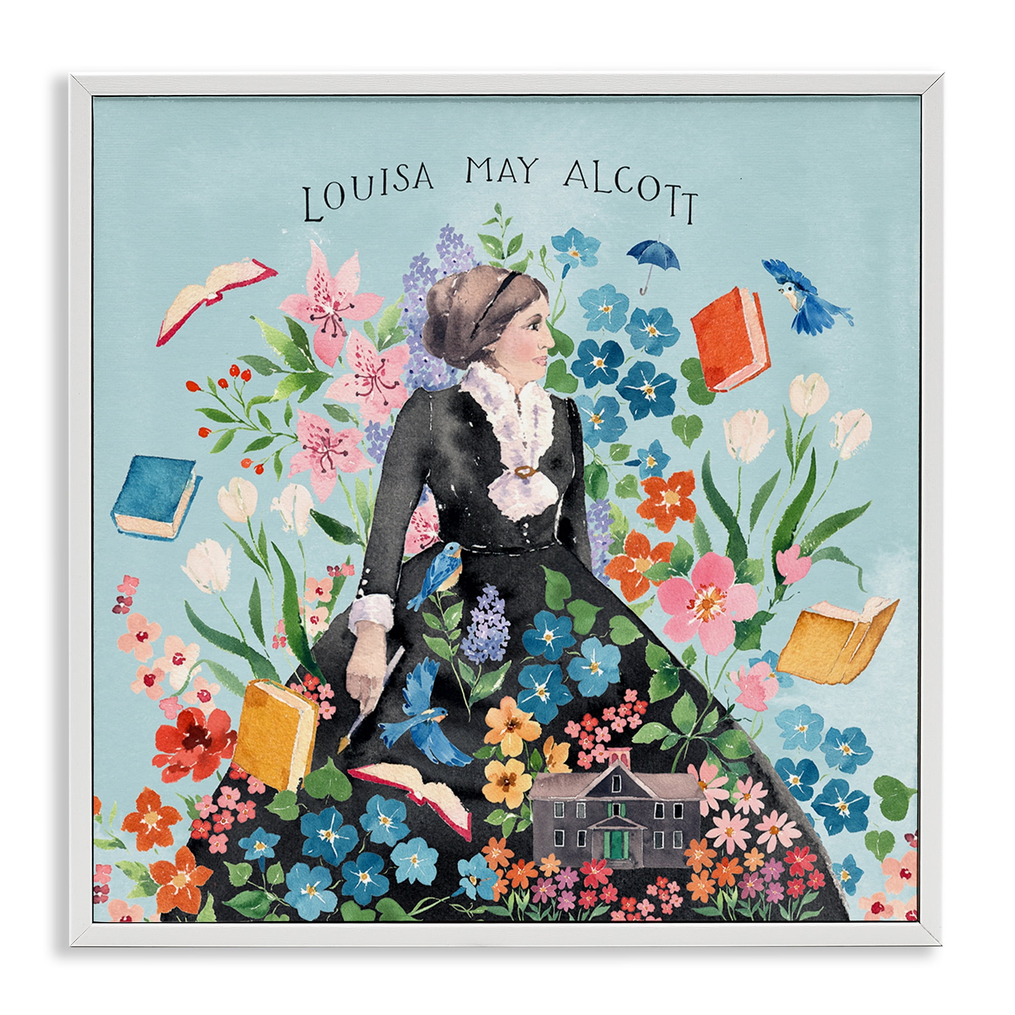 Stupell Industries Louisa May Alcott Portrait History & Language Painting White Framed Art Print Wall Art, 24 x 24