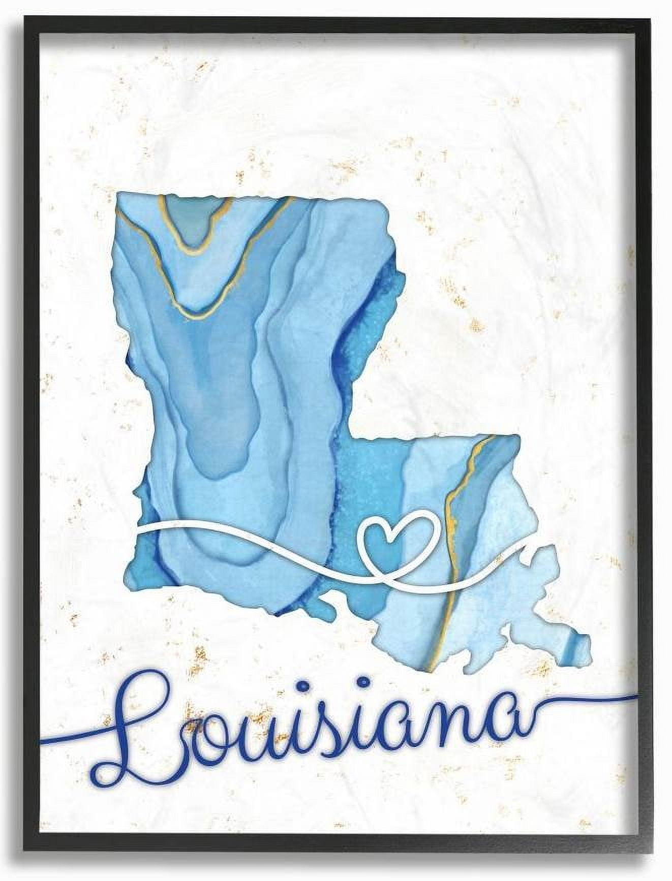 Stupell Industries Louisiana Agate Blue US State Design Framed Wall Art by Ziwei Li