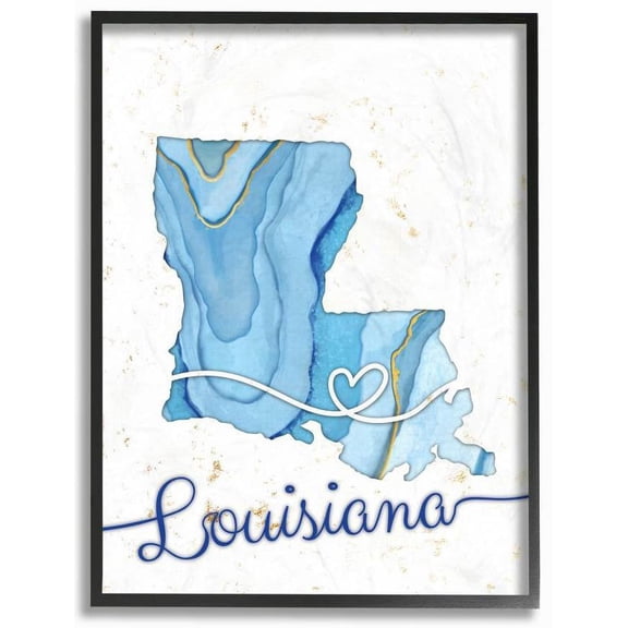 Stupell Industries Louisiana Agate Blue US State Design Framed Wall Art by Ziwei Li