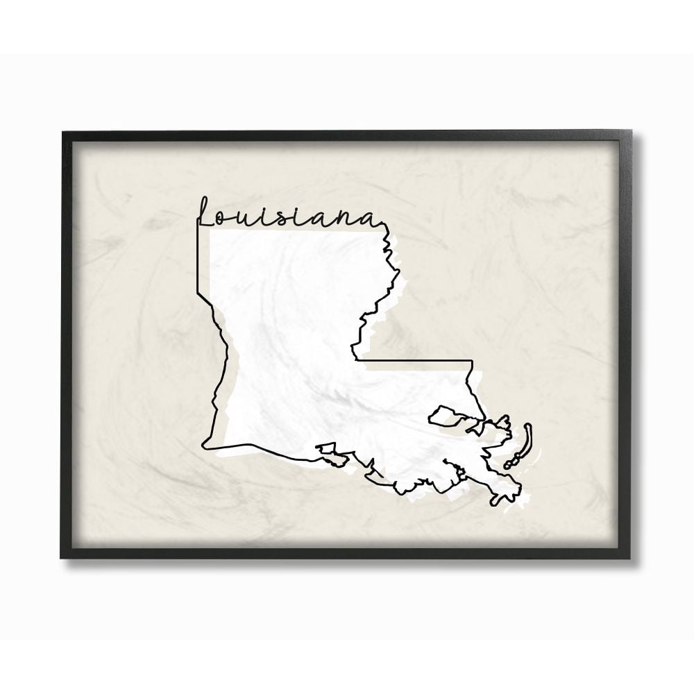 Stupell Industries Louisiana Home State Map Neutral Print Design Framed Giclee Texturized Art by Daphne Polselli