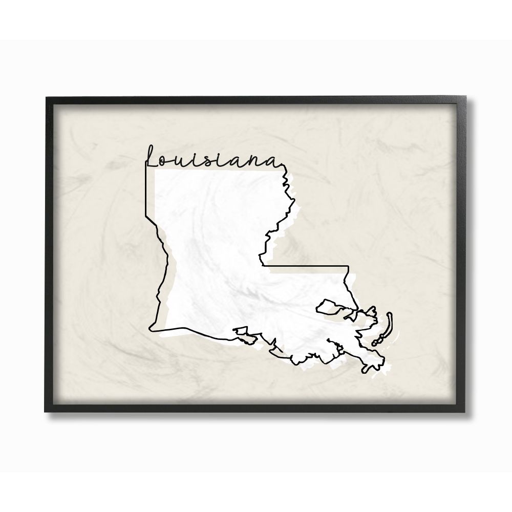 Stupell Industries Louisiana Home State Map Neutral Print Design Framed Giclee Texturized Art by Daphne Polselli