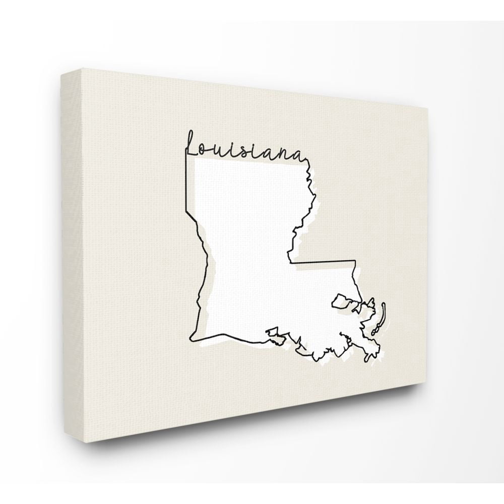 Stupell Industries Louisiana Home State Map Neutral Print Design Super Canvas Wall Art by Daphne Polselli