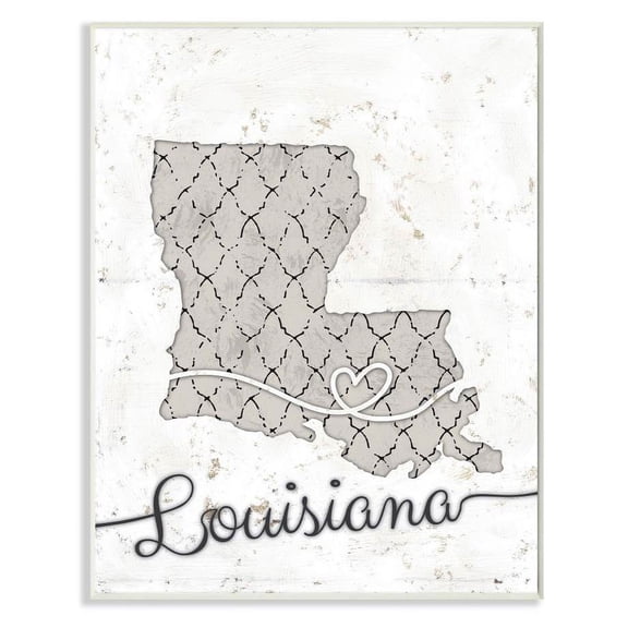 Stupell Industries Louisiana Patterned Grey US State Design Wall Plaque by Ziwei Li