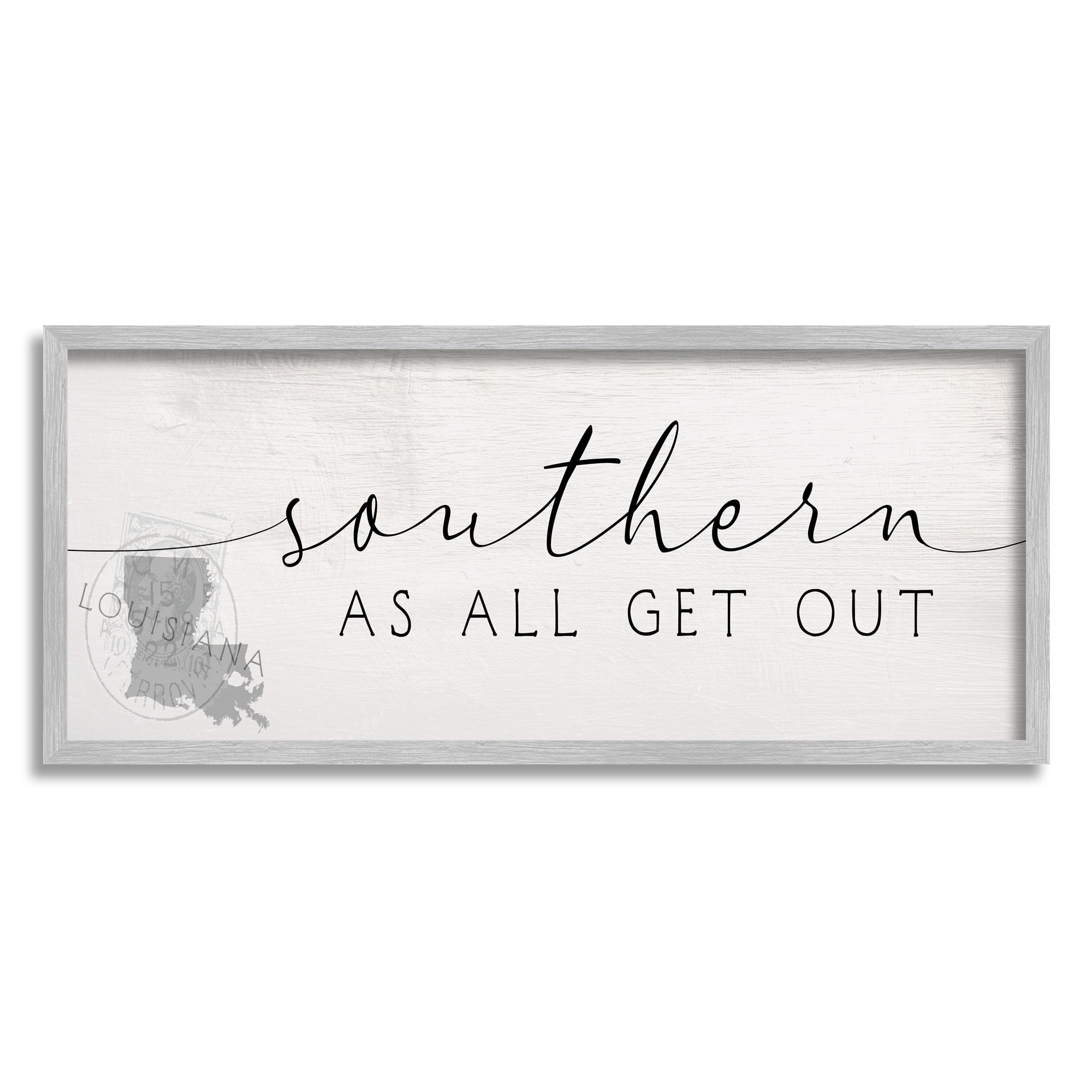 Stupell Industries Louisiana Southern State As All Get Out Slang Typography Painting Gray Framed Art Print Wall Art, 10 x 24