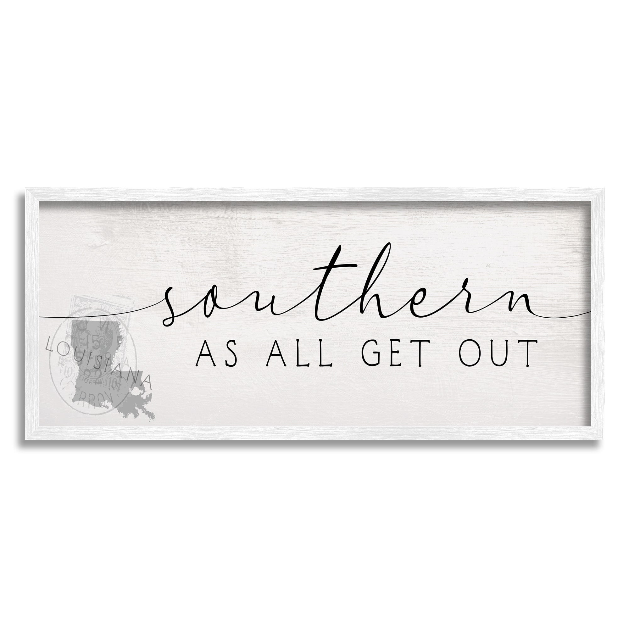 Stupell Industries Louisiana Southern State As All Get Out Slang Typography Painting White Framed Art Print Wall Art, 13 x 30