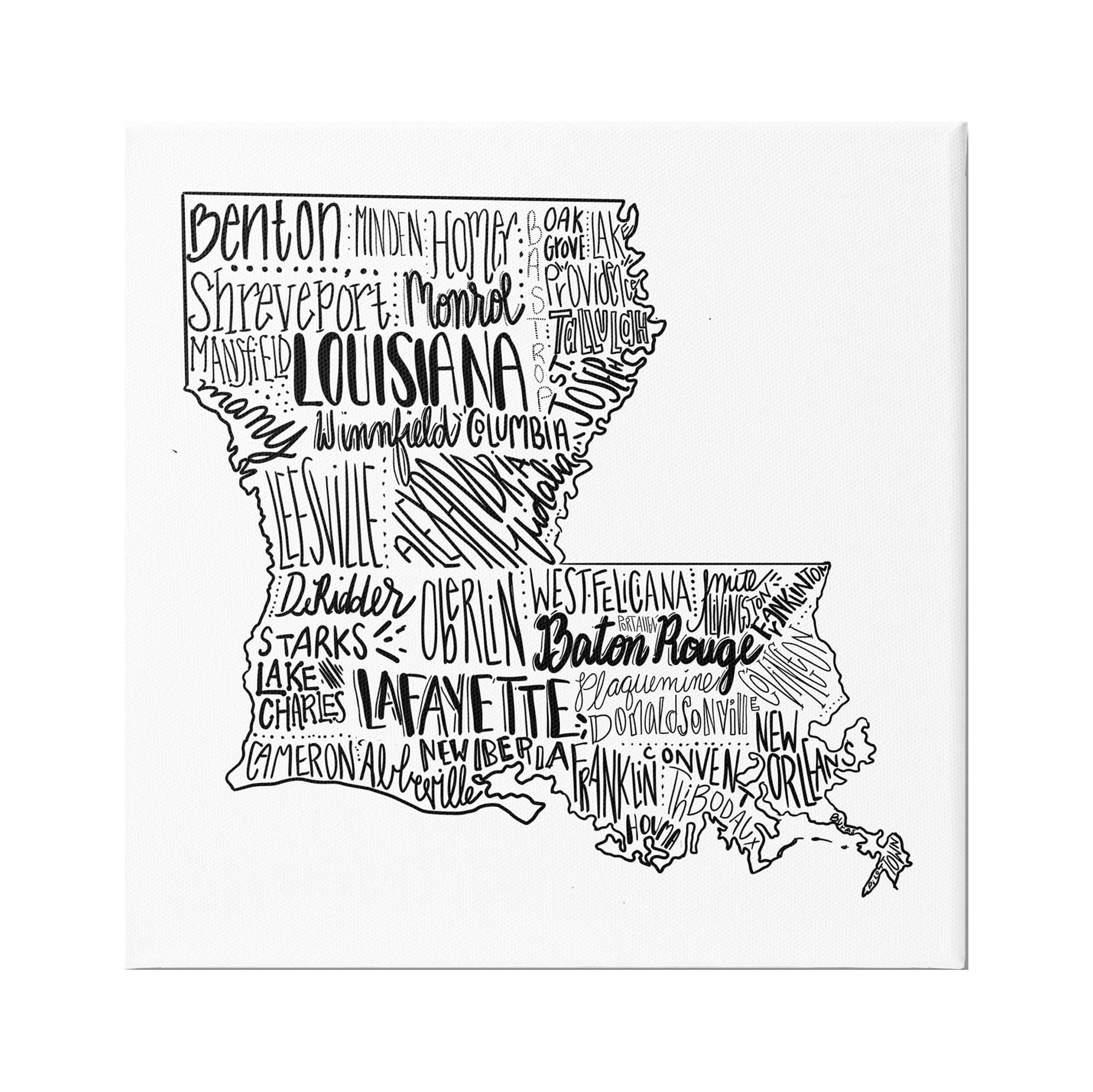 Stupell Industries Louisiana State Map Typography Cities Graphic Art Gallery Wrapped Canvas Print Wall Art, Design by The Saturday Evening Post