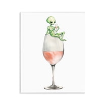Stupell Industries Lounging Alien on Wine Glass Food & Beverage Painting Unframed Art Print Wall Art, 11 x 14