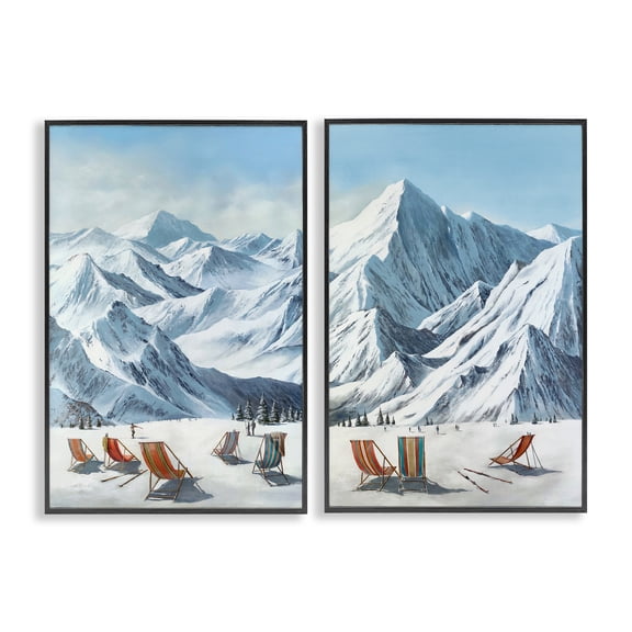 Stupell Industries Lounging At Ski Lifts 2 Piece Black Framed Giclee Art Set design by Max Maxx, 18 x 12