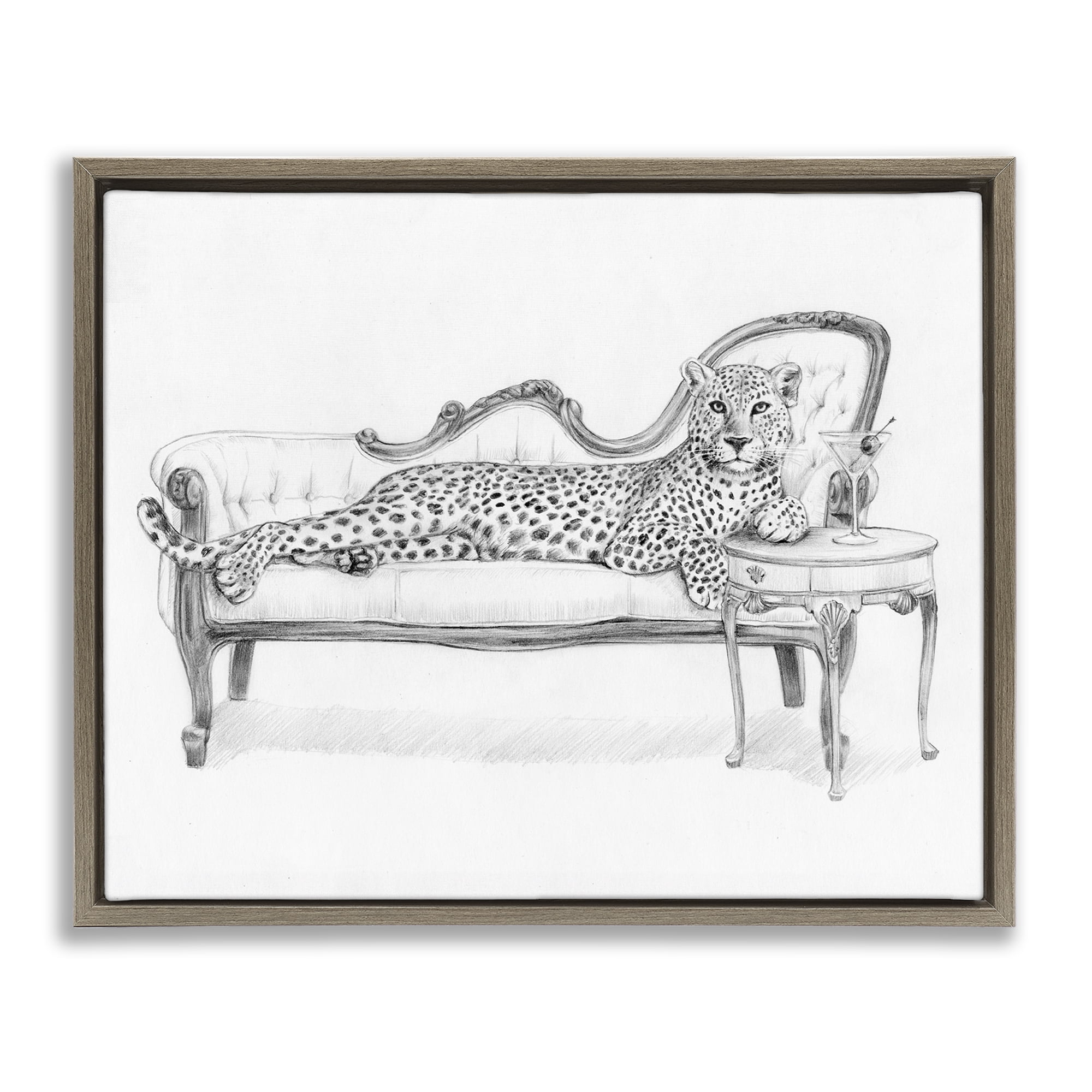 Stupell Industries Lounging Beast Cheetah Brown Framed Floater Canvas Wall Art, design by Victoria Barnes