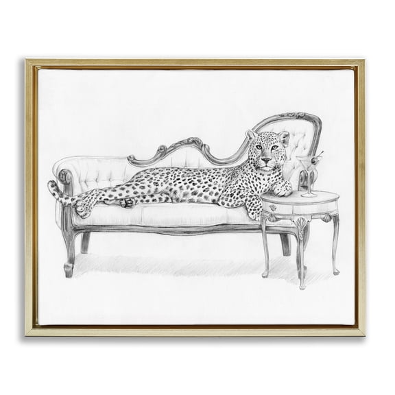 Stupell Industries Lounging Beast Cheetah Gold Framed Floater Canvas Wall Art design by Victoria Barnes, 25 x 31