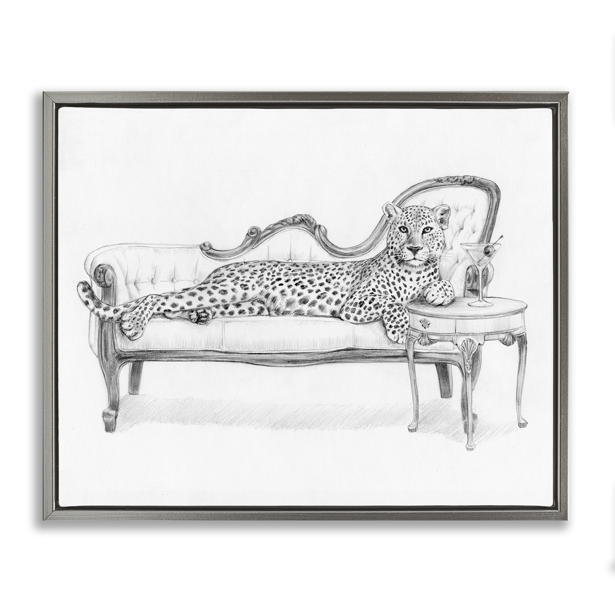 Stupell Industries Lounging Beast Cheetah Gray Framed Floater Canvas Wall Art, design by Victoria Barnes