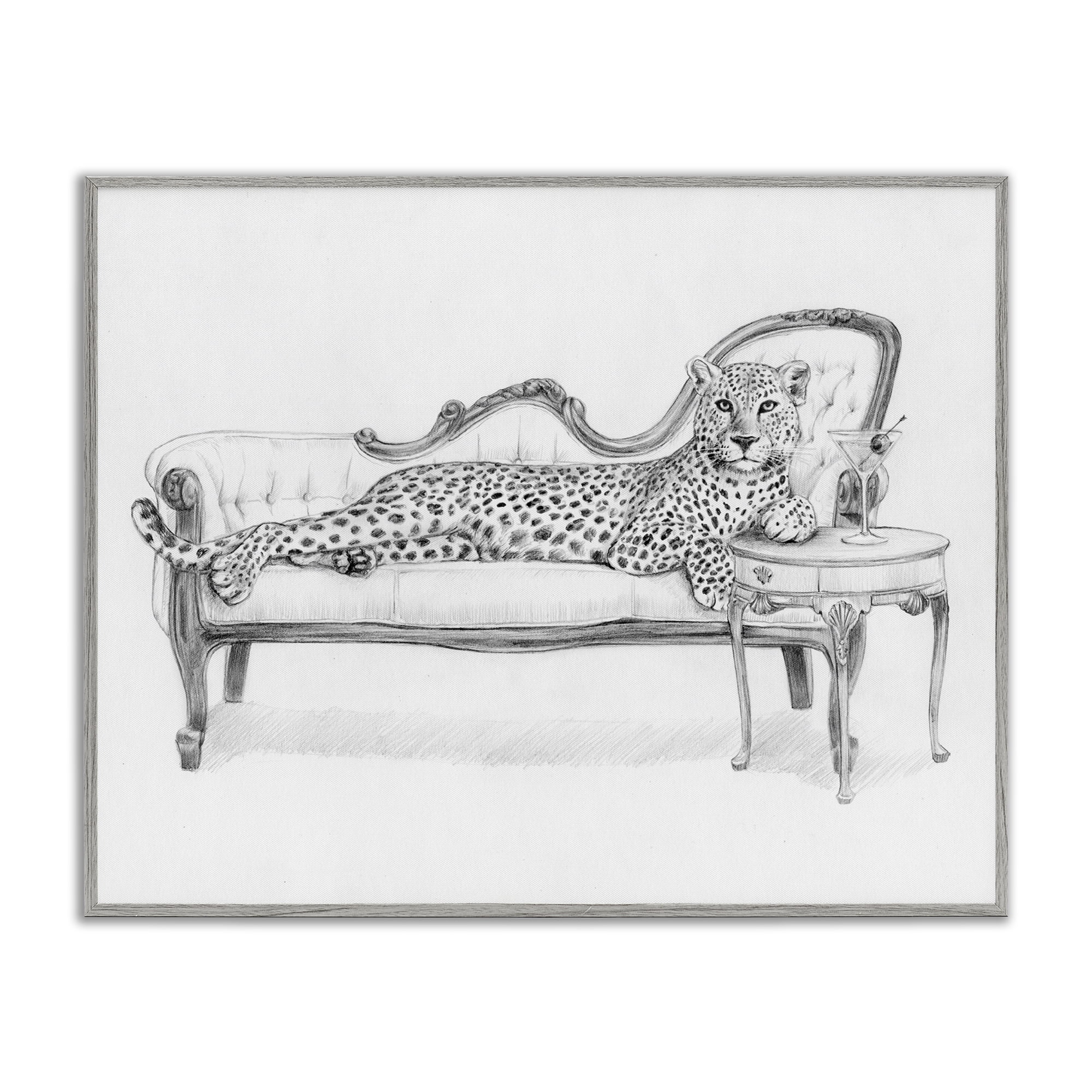 Stupell Industries Lounging Beast Cheetah Gray Framed Giclee Art, design by Victoria Barnes