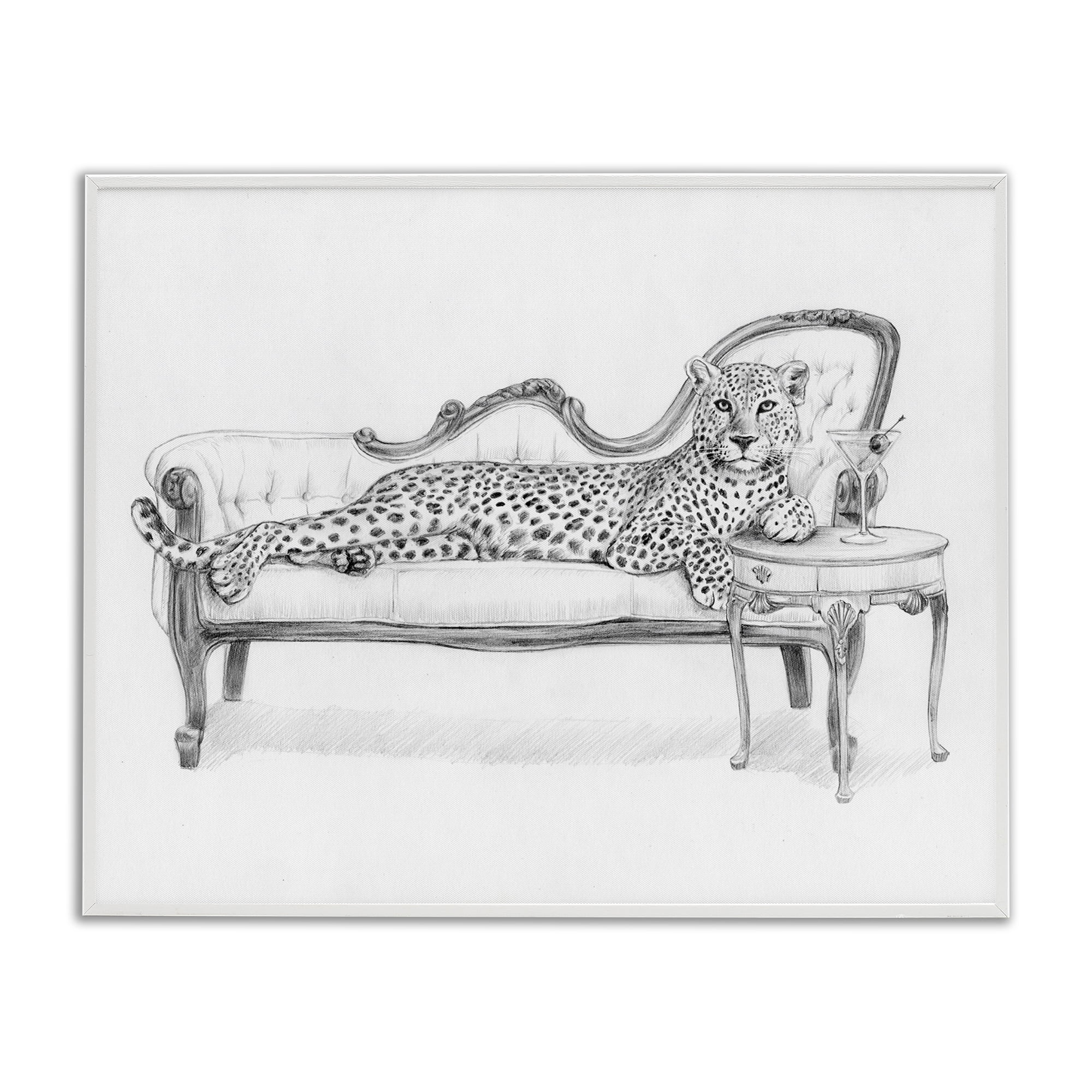 Stupell Industries Lounging Beast Cheetah White Framed Giclee Art, design by Victoria Barnes
