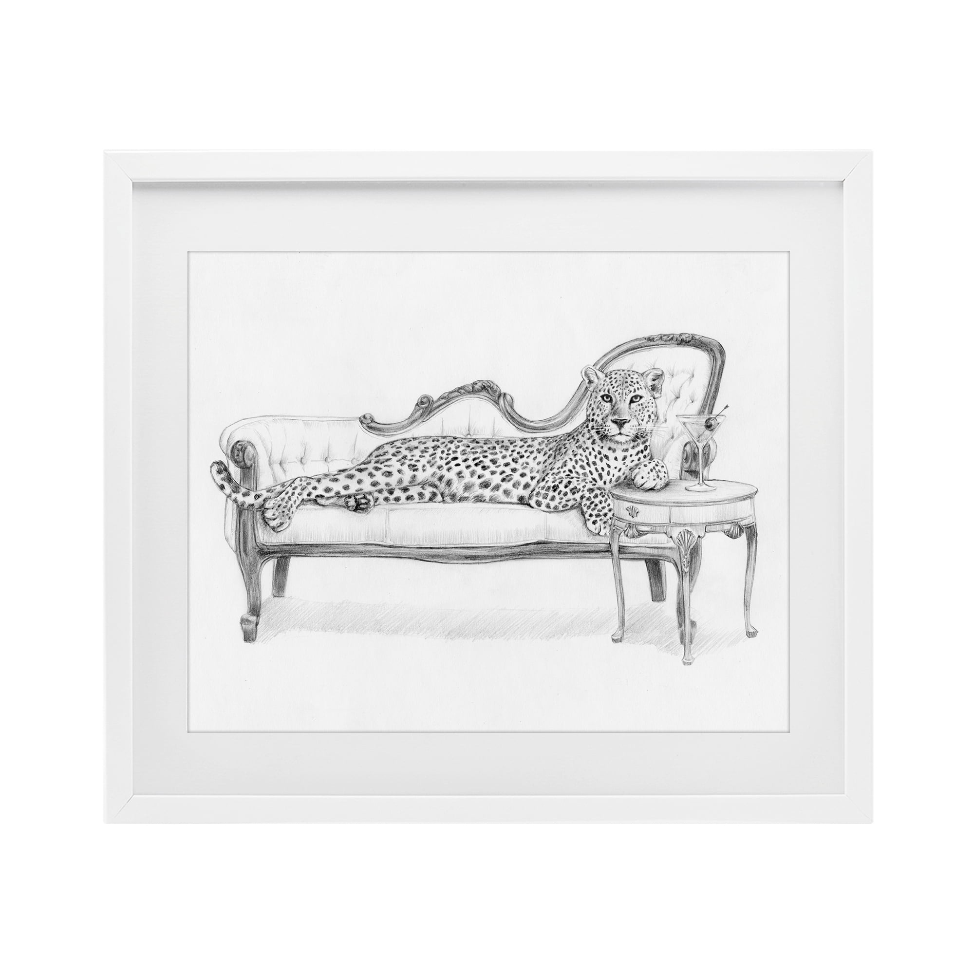 Stupell Industries Lounging Beast Cheetah White Framed Print Under Glass, design by Victoria Barnes