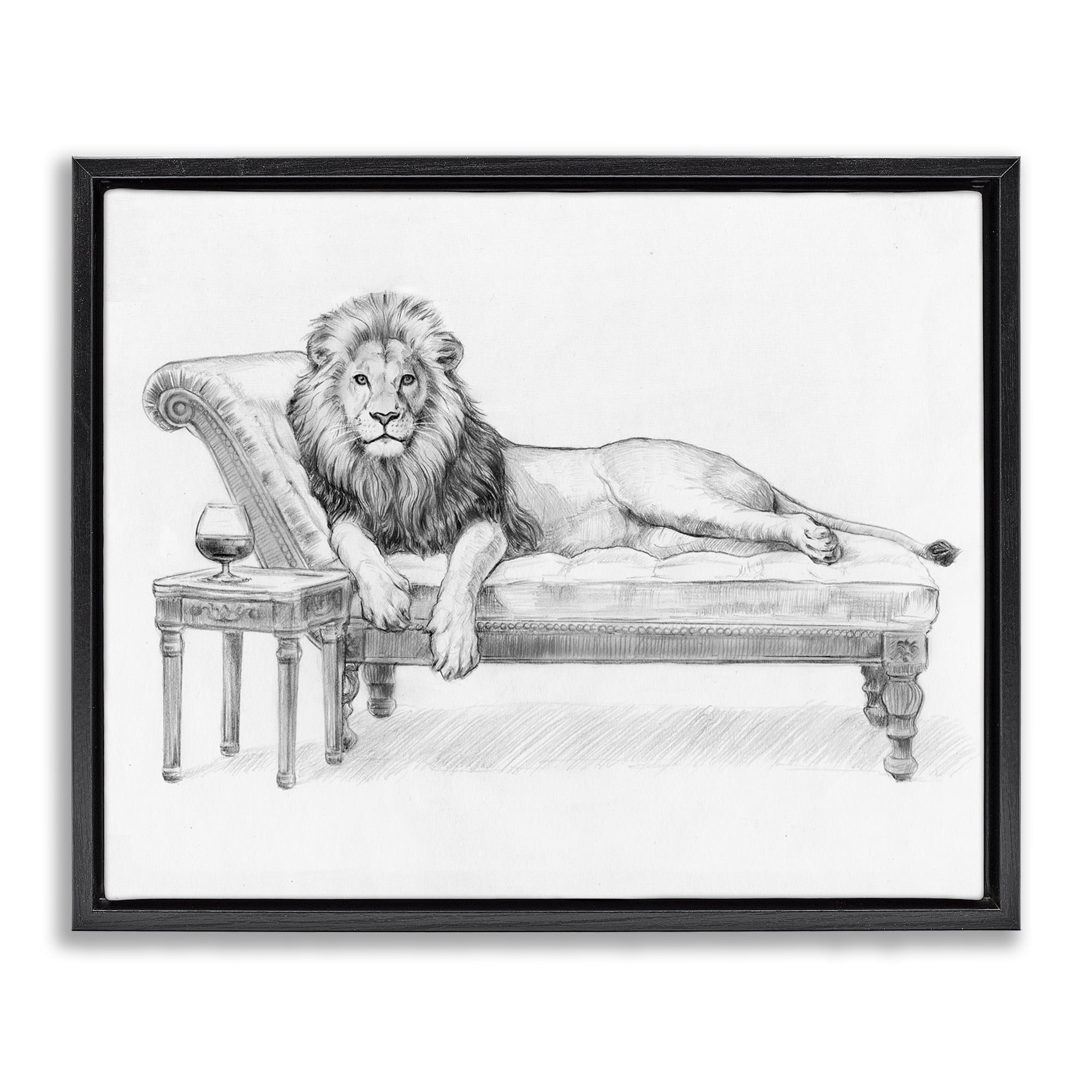 Stupell Industries Lounging Beast Lion Black Framed Floater Canvas Wall Art, design by Victoria Barnes