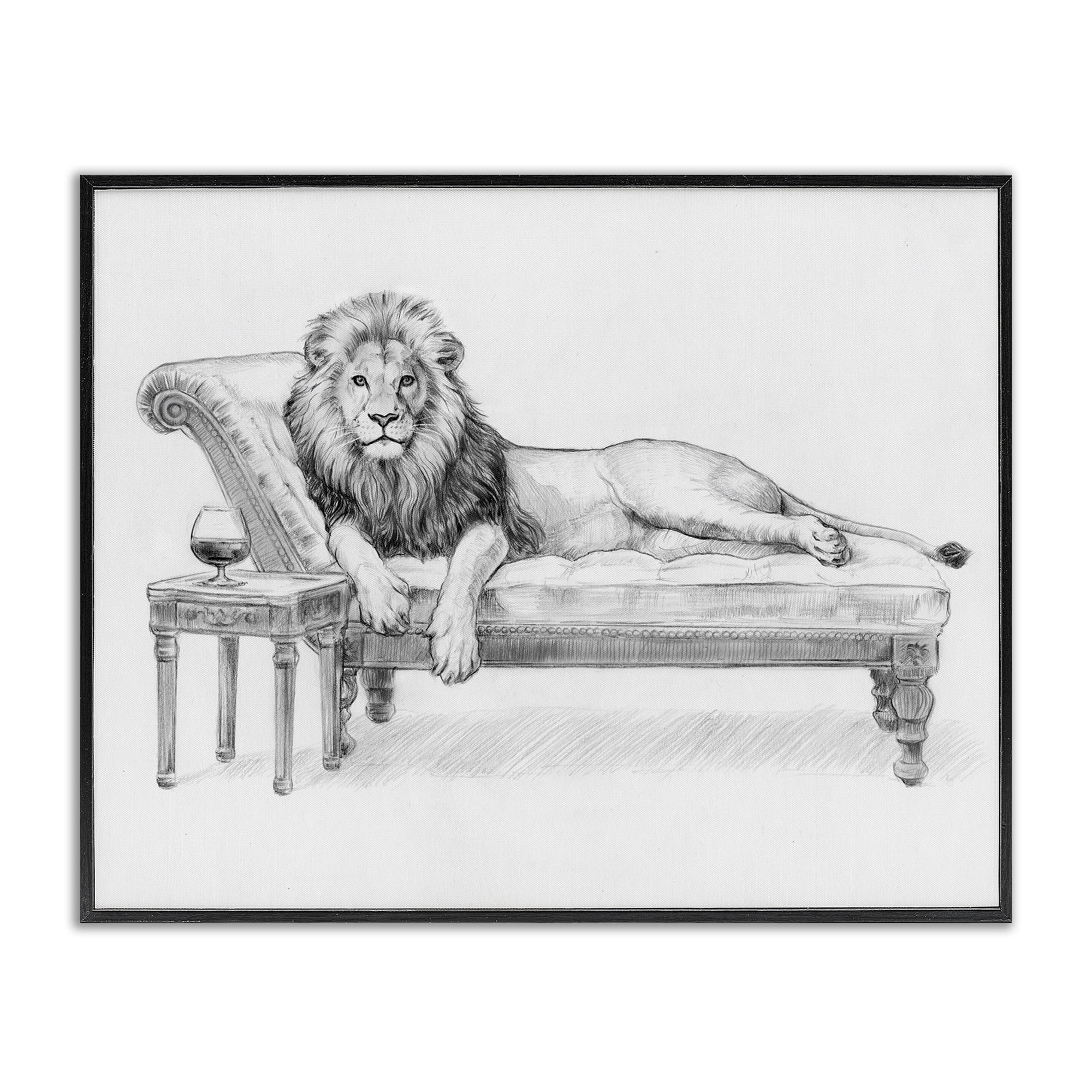 Stupell Industries Lounging Beast Lion Black Framed Giclee Art, design by Victoria Barnes