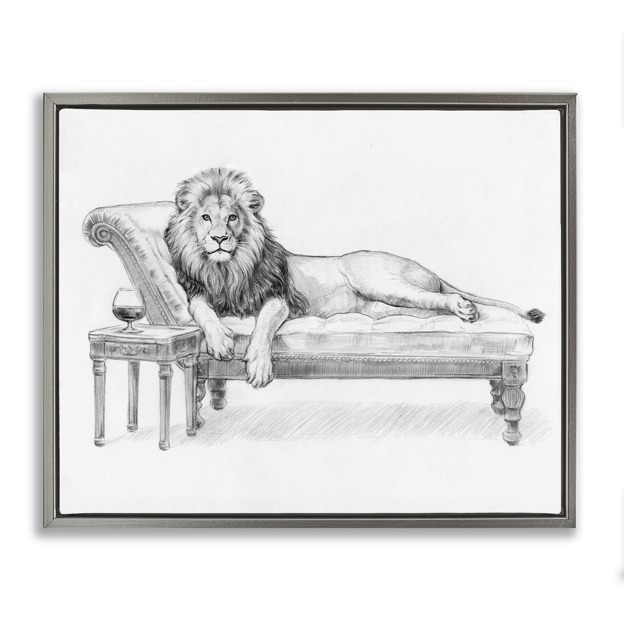 Stupell Industries Lounging Beast Lion Gray Framed Floater Canvas Wall Art, design by Victoria Barnes
