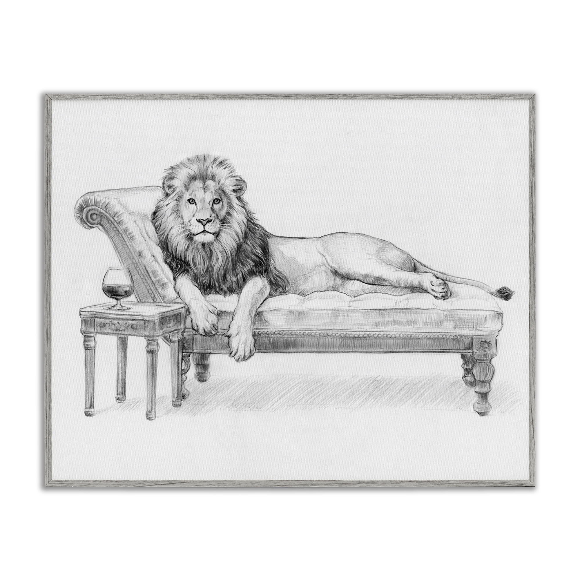 Stupell Industries Lounging Beast Lion Gray Framed Giclee Art, design by Victoria Barnes