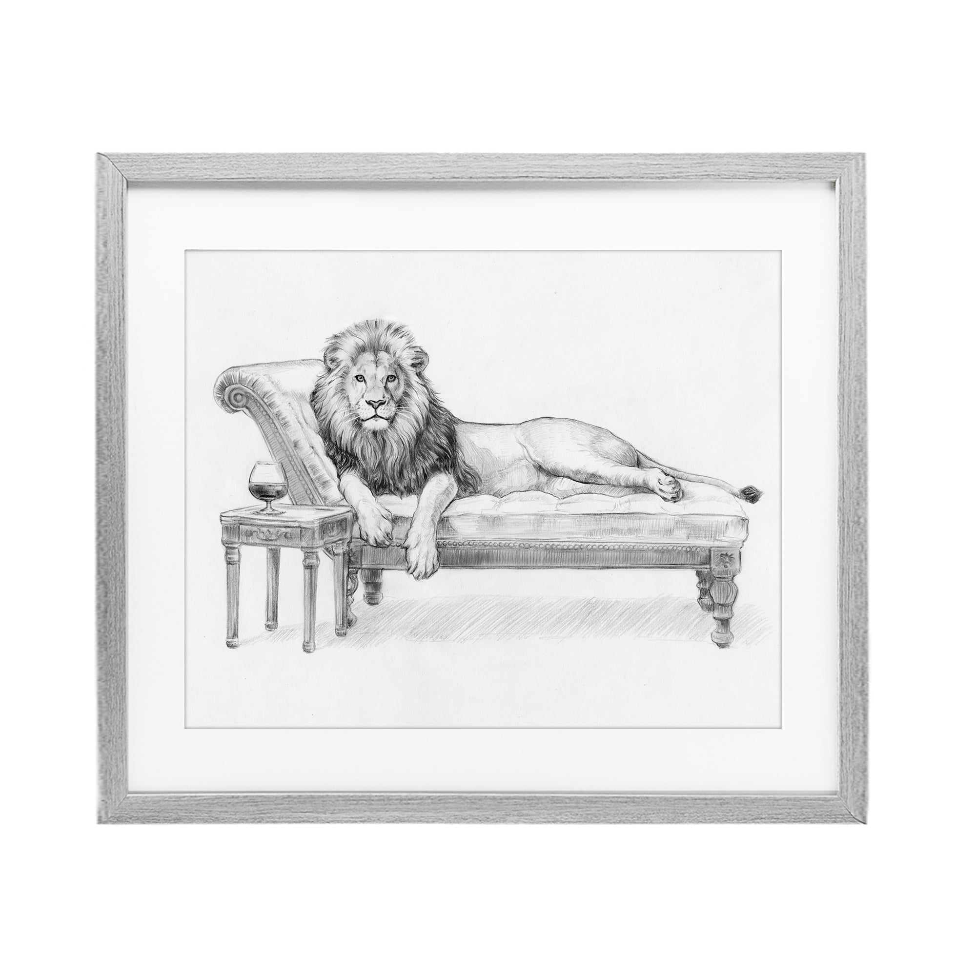 Stupell Industries Lounging Beast Lion Gray Framed Print Under Glass, design by Victoria Barnes