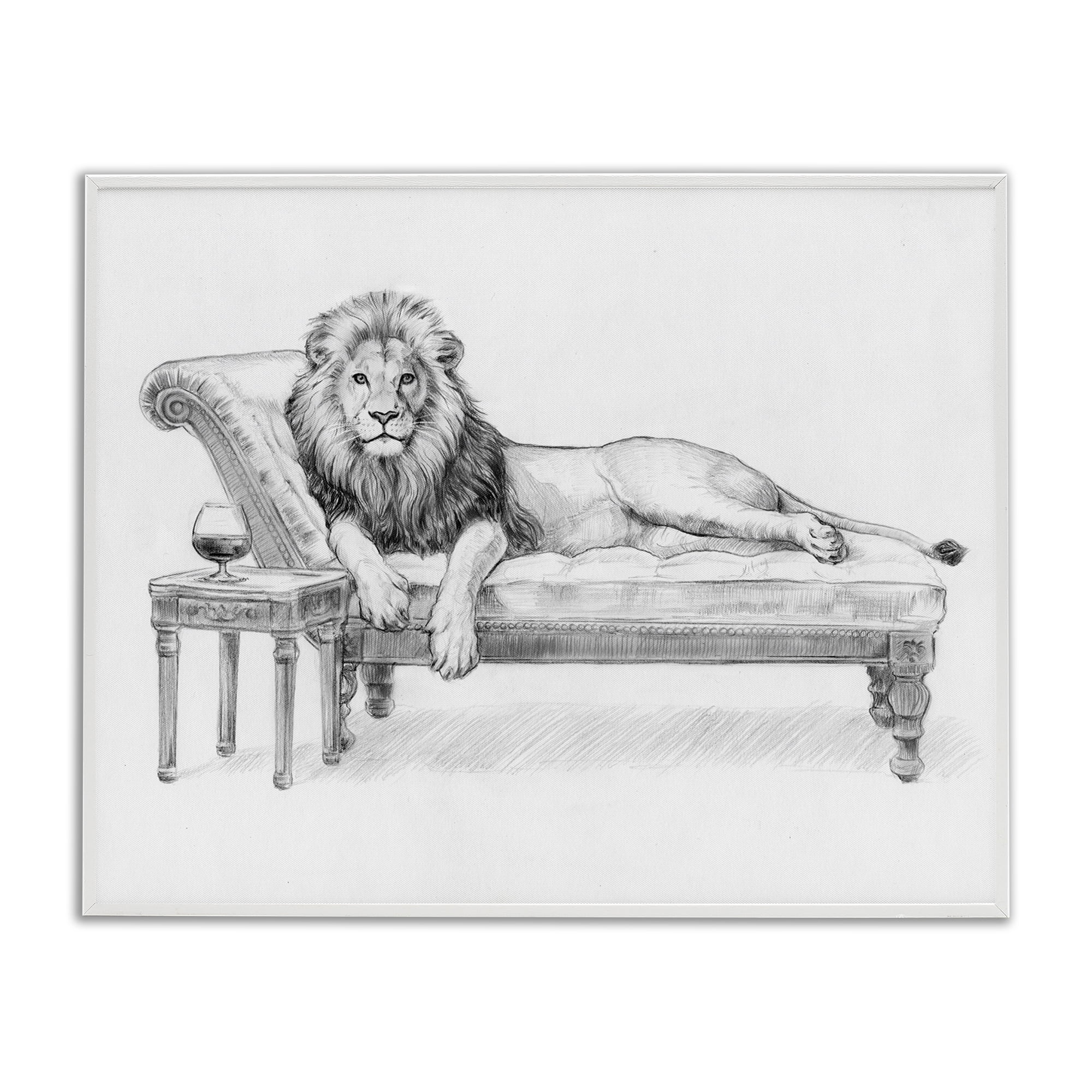 Stupell Industries Lounging Beast Lion White Framed Giclee Art, design by Victoria Barnes