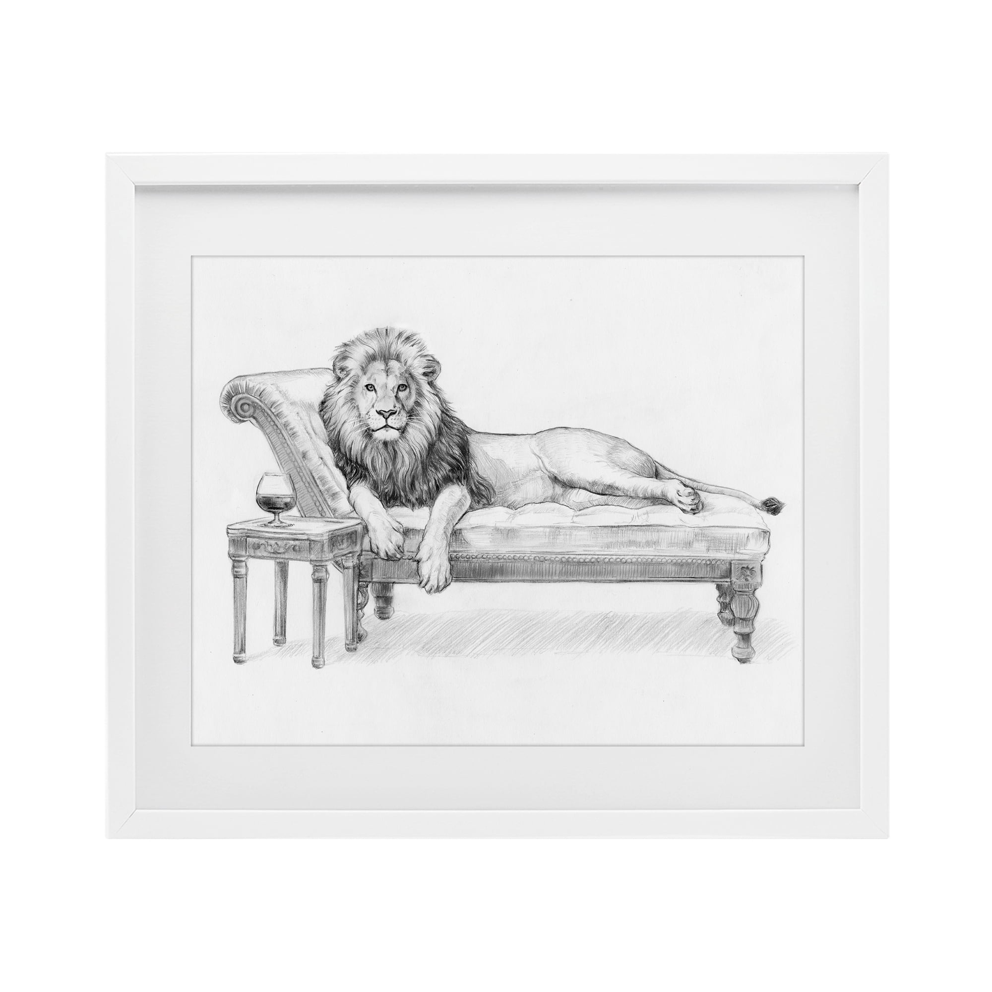 Stupell Industries Lounging Beast Lion White Framed Print Under Glass, design by Victoria Barnes