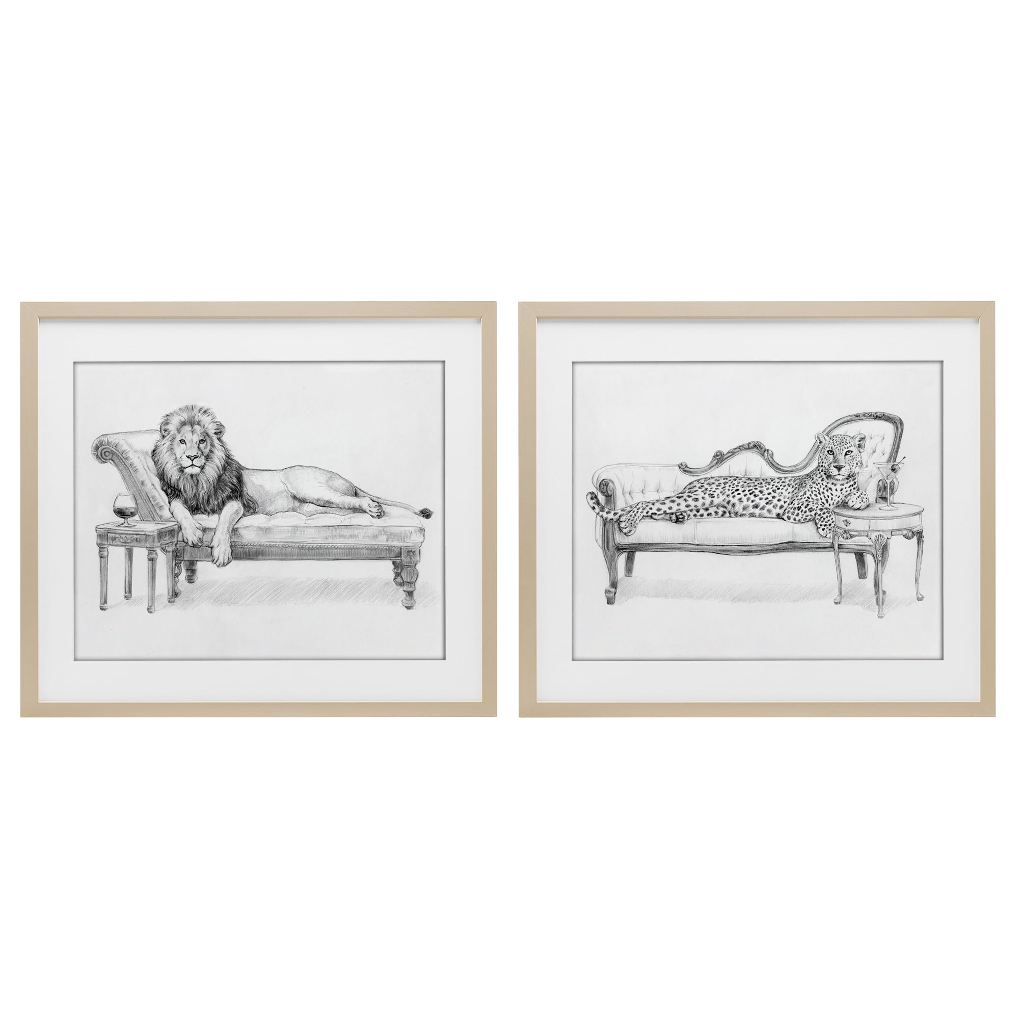 Stupell Industries Lounging Beasts Wildlife 2 Piece Birch Framed Print Under Glass Set, design by Victoria Barnes