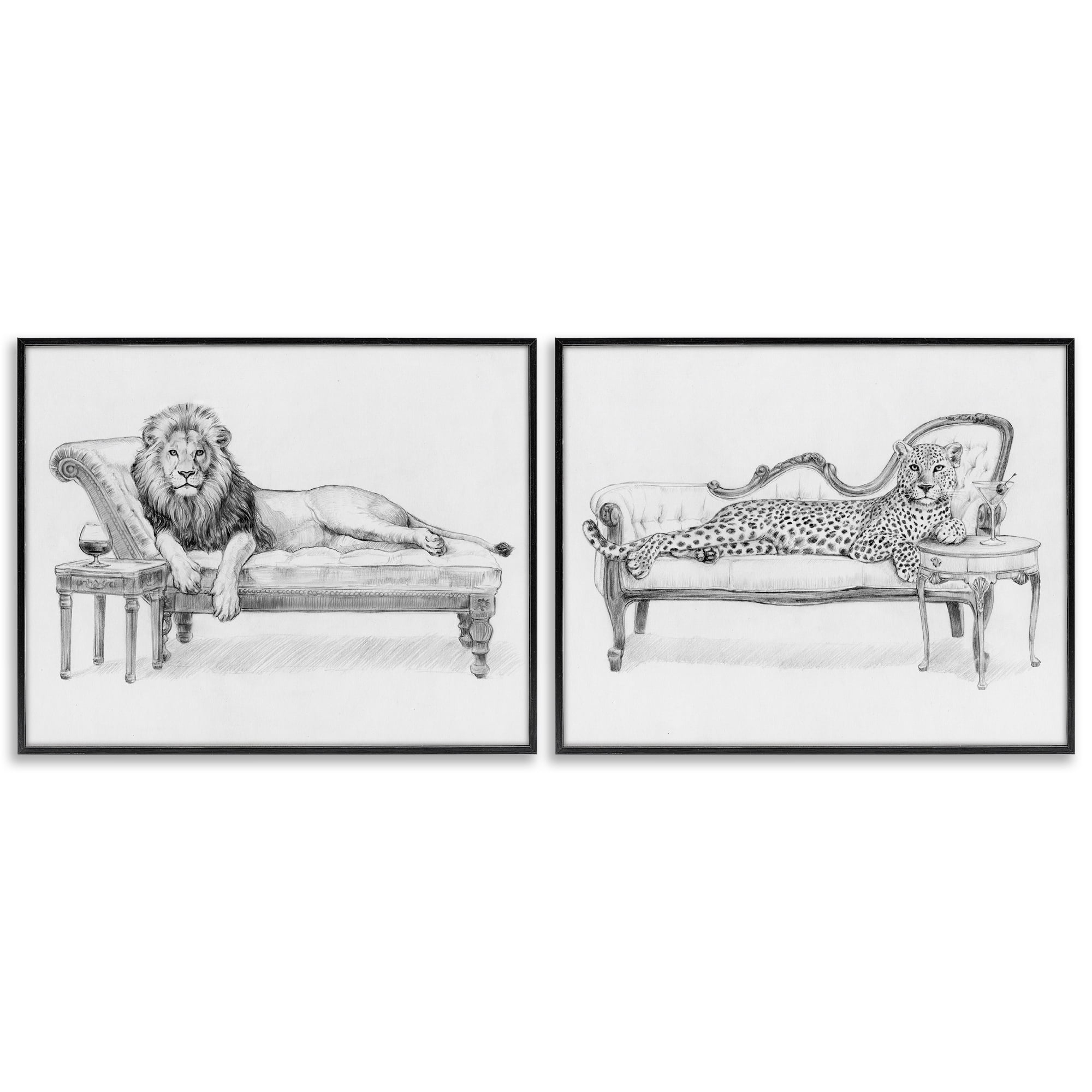 Stupell Industries Lounging Beasts Wildlife 2 Piece Black Framed Giclee Art Set, design by Victoria Barnes