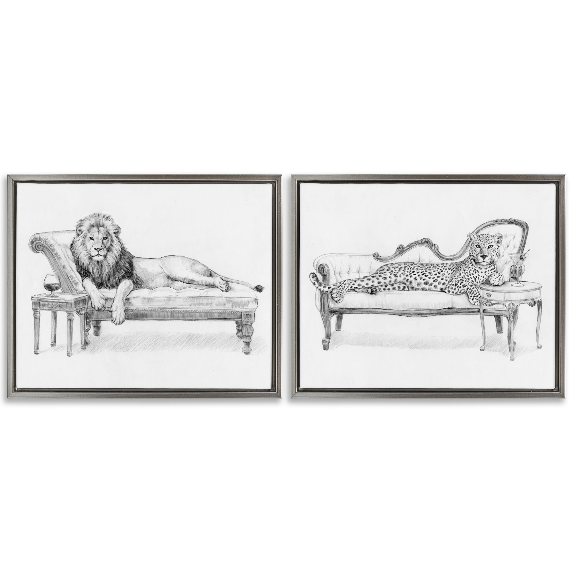 Stupell Industries Lounging Beasts Wildlife 2 Piece Gray Framed Floater Canvas Set, design by Victoria Barnes