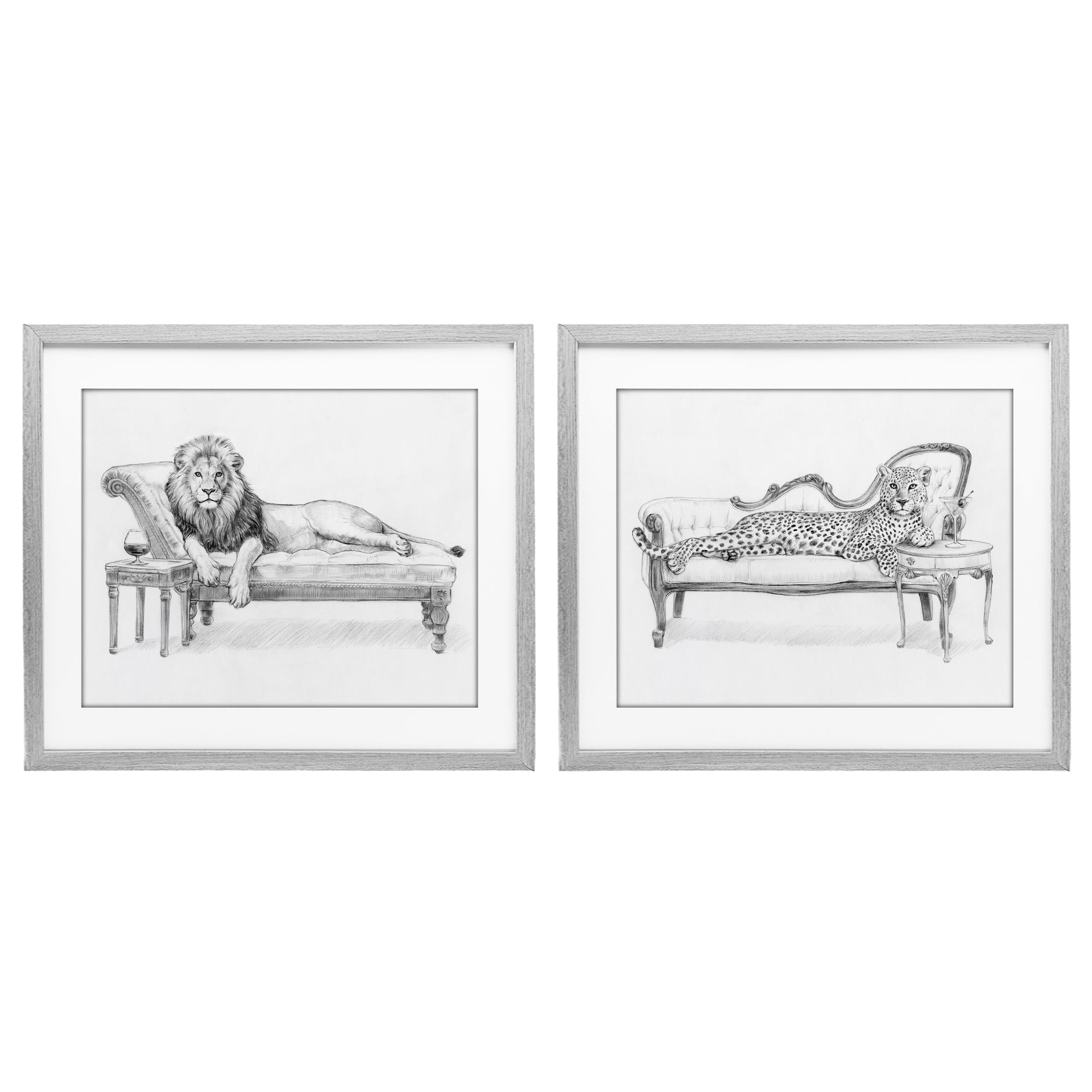 Stupell Industries Lounging Beasts Wildlife 2 Piece Gray Framed Print Under Glass Set, design by Victoria Barnes