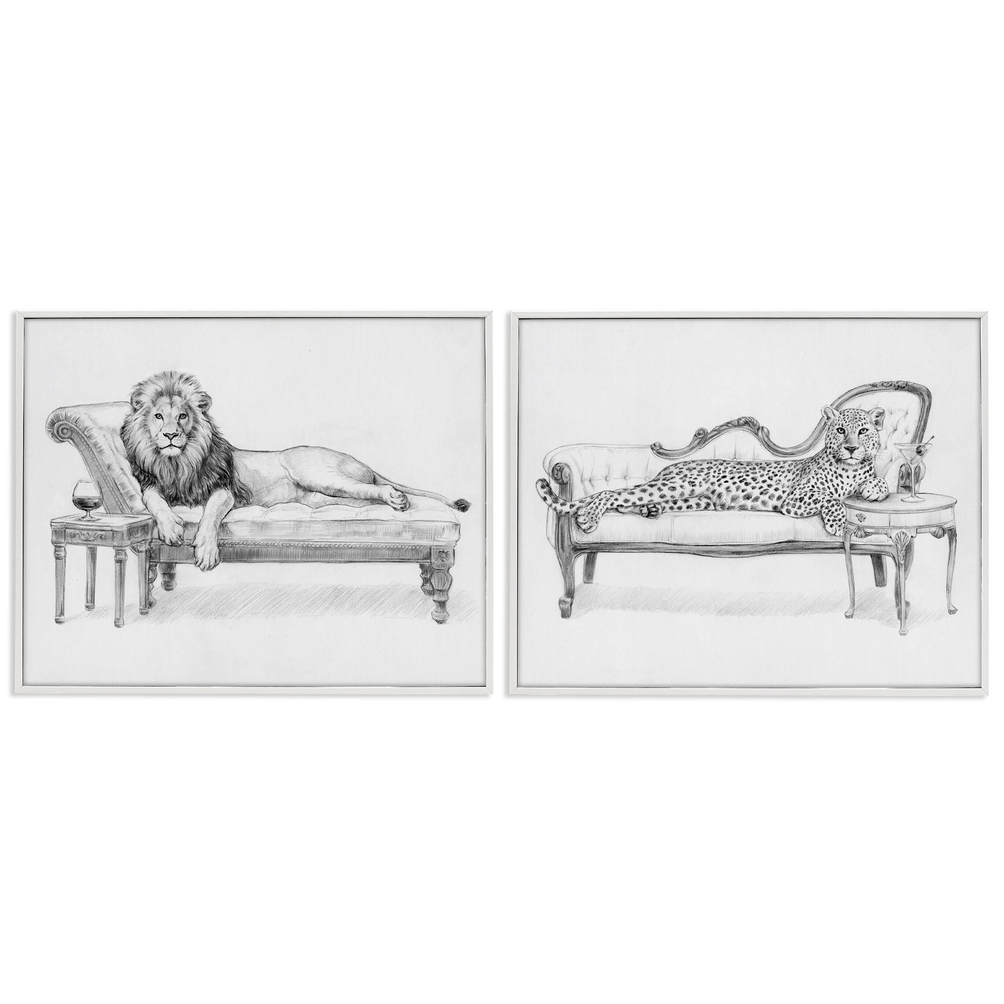 Stupell Industries Lounging Beasts Wildlife 2 Piece White Framed Giclee Art Set, design by Victoria Barnes