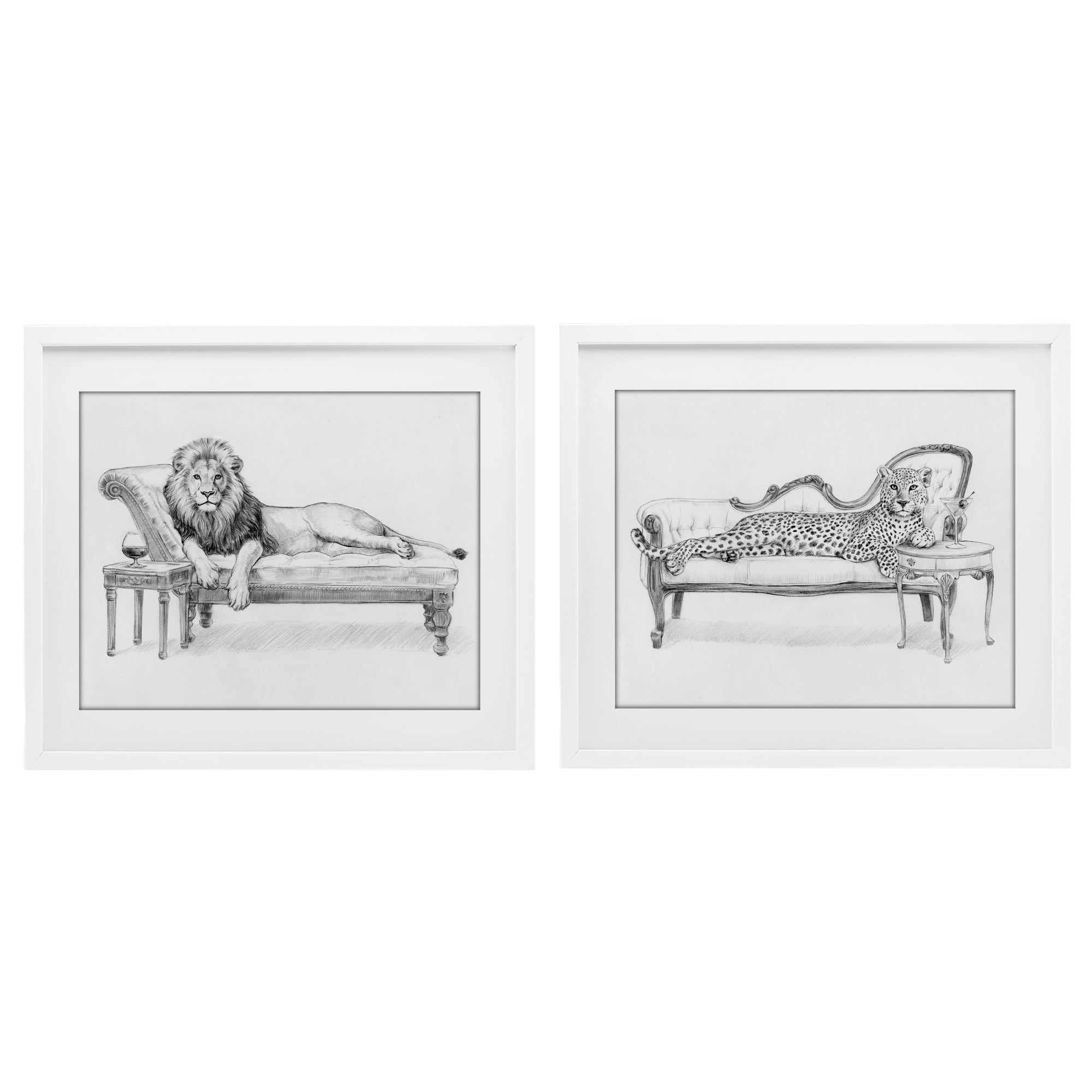 Stupell Industries Lounging Beasts Wildlife 2 Piece White Framed Print Under Glass Set, design by Victoria Barnes
