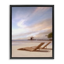 Stupell Industries Lounging Beside Sea Landscape Painting Black Floater Framed Canvas Art Print Wall Art, 17 x 21