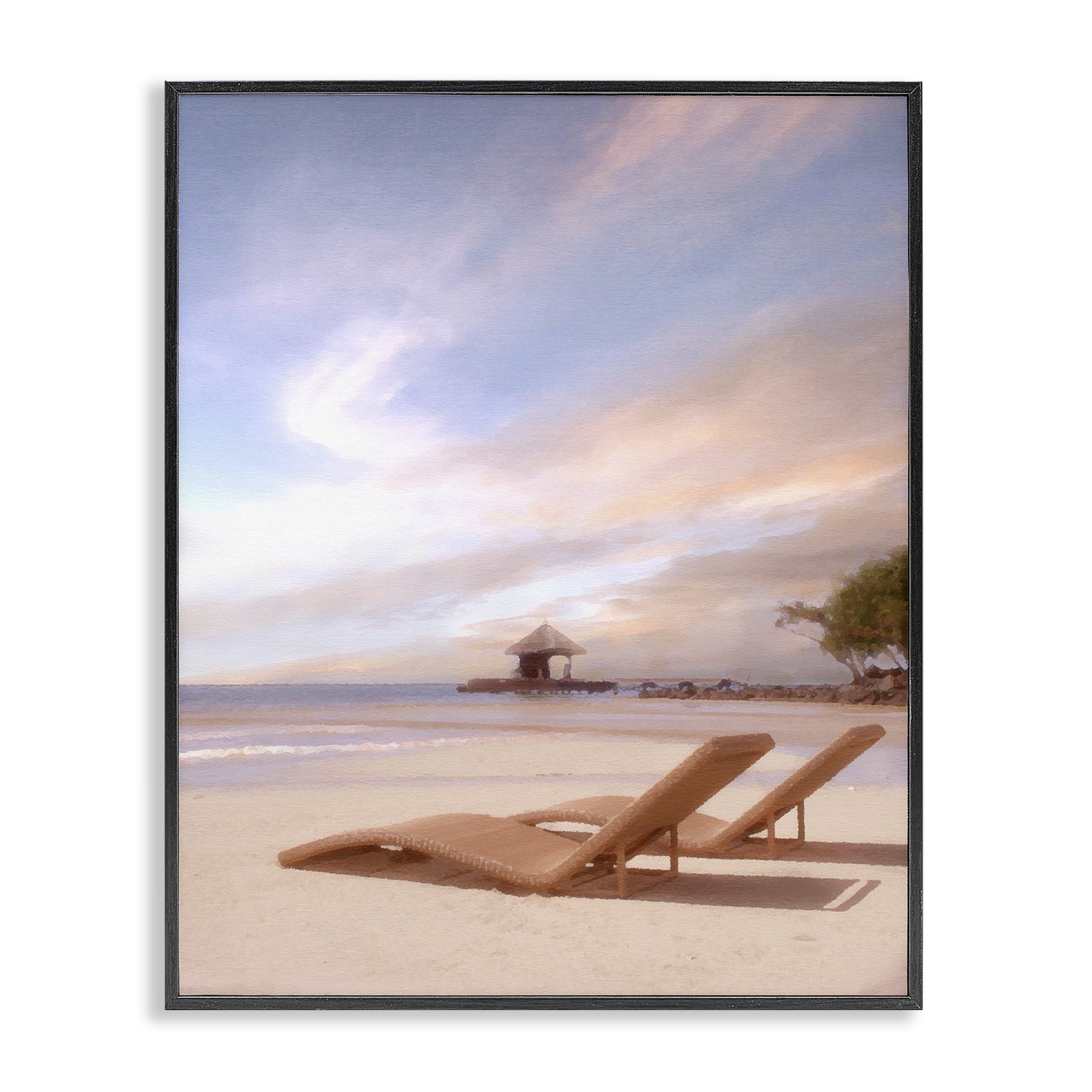 Stupell Industries Lounging Beside Sea Landscape Painting Black Framed Art Print Wall Art, 11 x 14