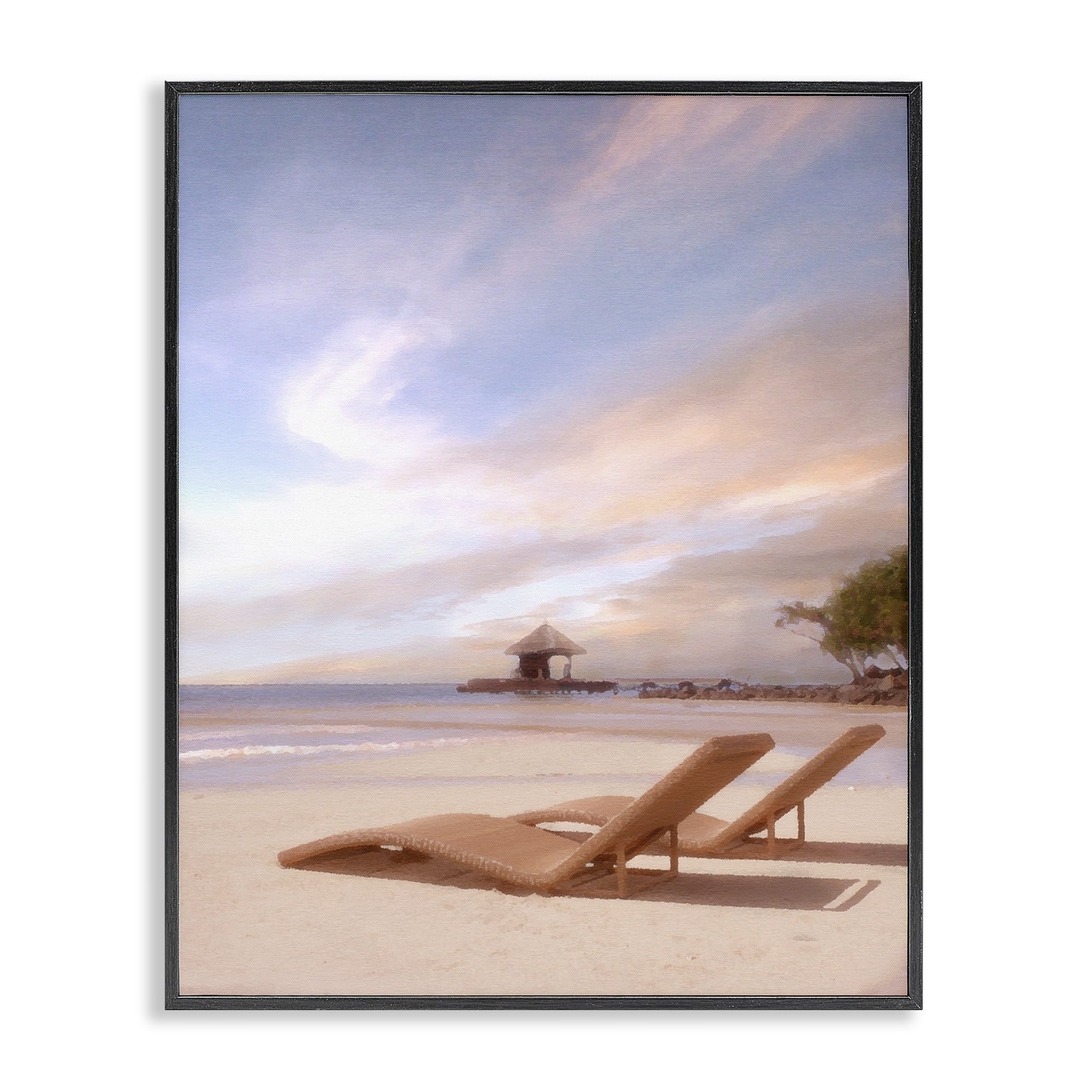 Stupell Industries Lounging Beside Sea Landscape Painting Black Framed Art Print Wall Art, 16 x 20