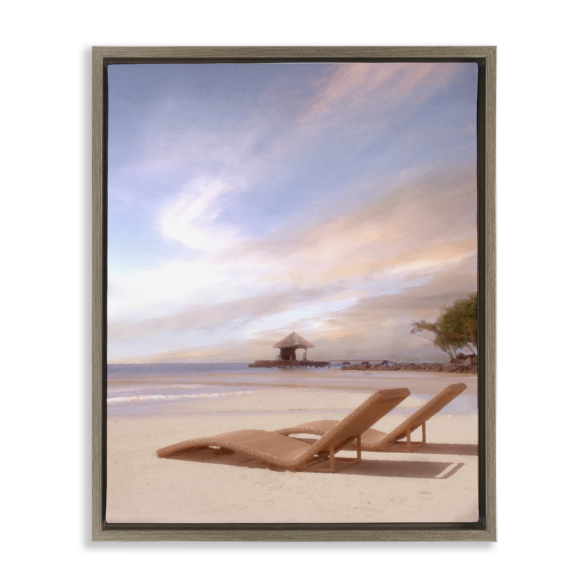Stupell Industries Lounging Beside Sea Landscape Painting Brown Floater Framed Canvas Art Print Wall Art, 25 x 31