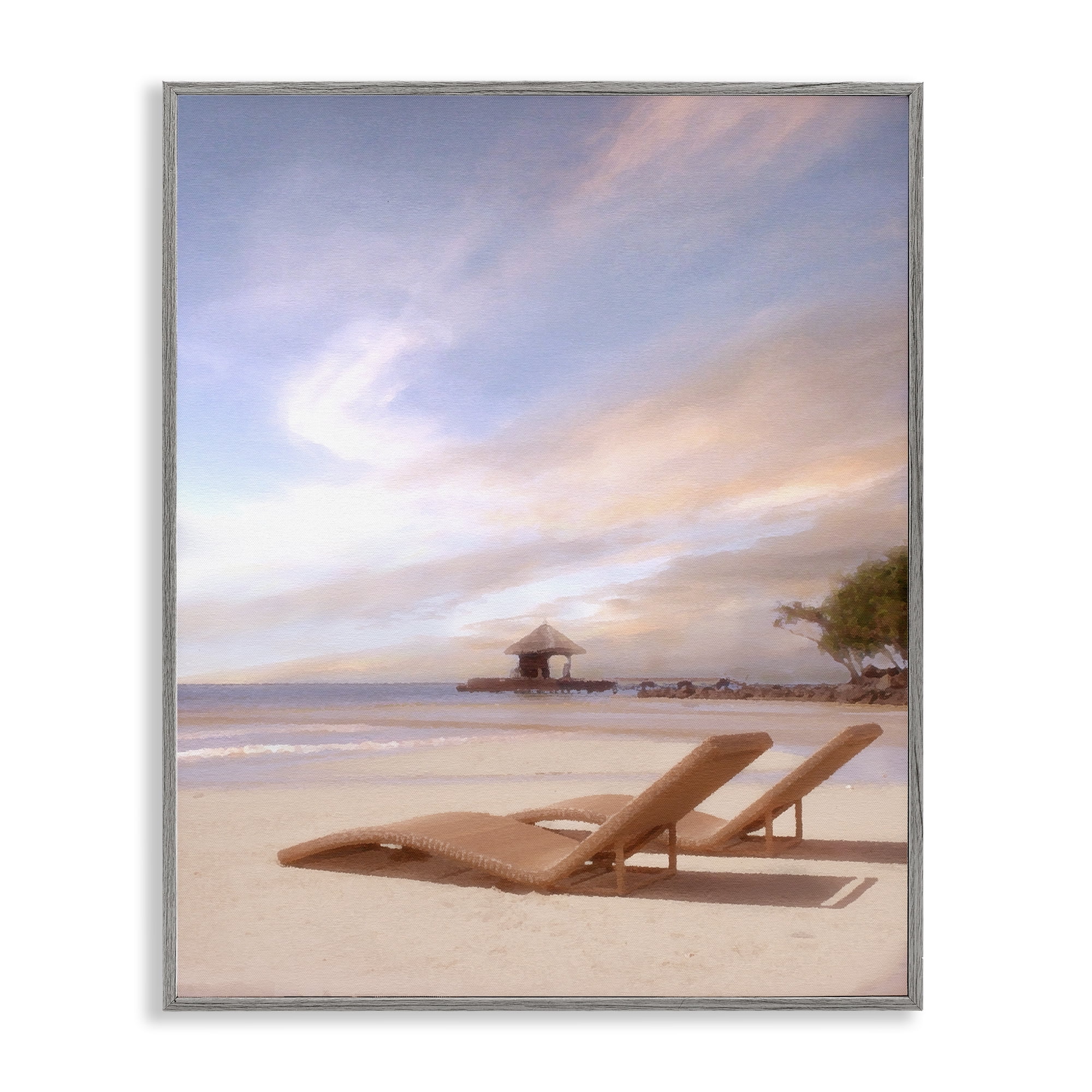 Stupell Industries Lounging Beside Sea Landscape Painting Gray Framed Art Print Wall Art, 11 x 14