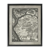 Stupell Industries Lounging Deer in Forest Landscape & Nature Painting Black Floater Framed Canvas Art Print Wall Art, 17 x 21