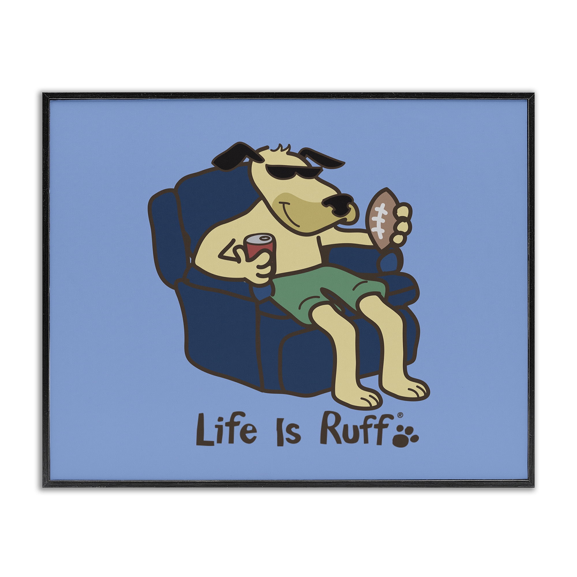 Stupell Industries Lounging Dog with Football Animals Painting Black Framed Art Print Wall Art, 30 x 24