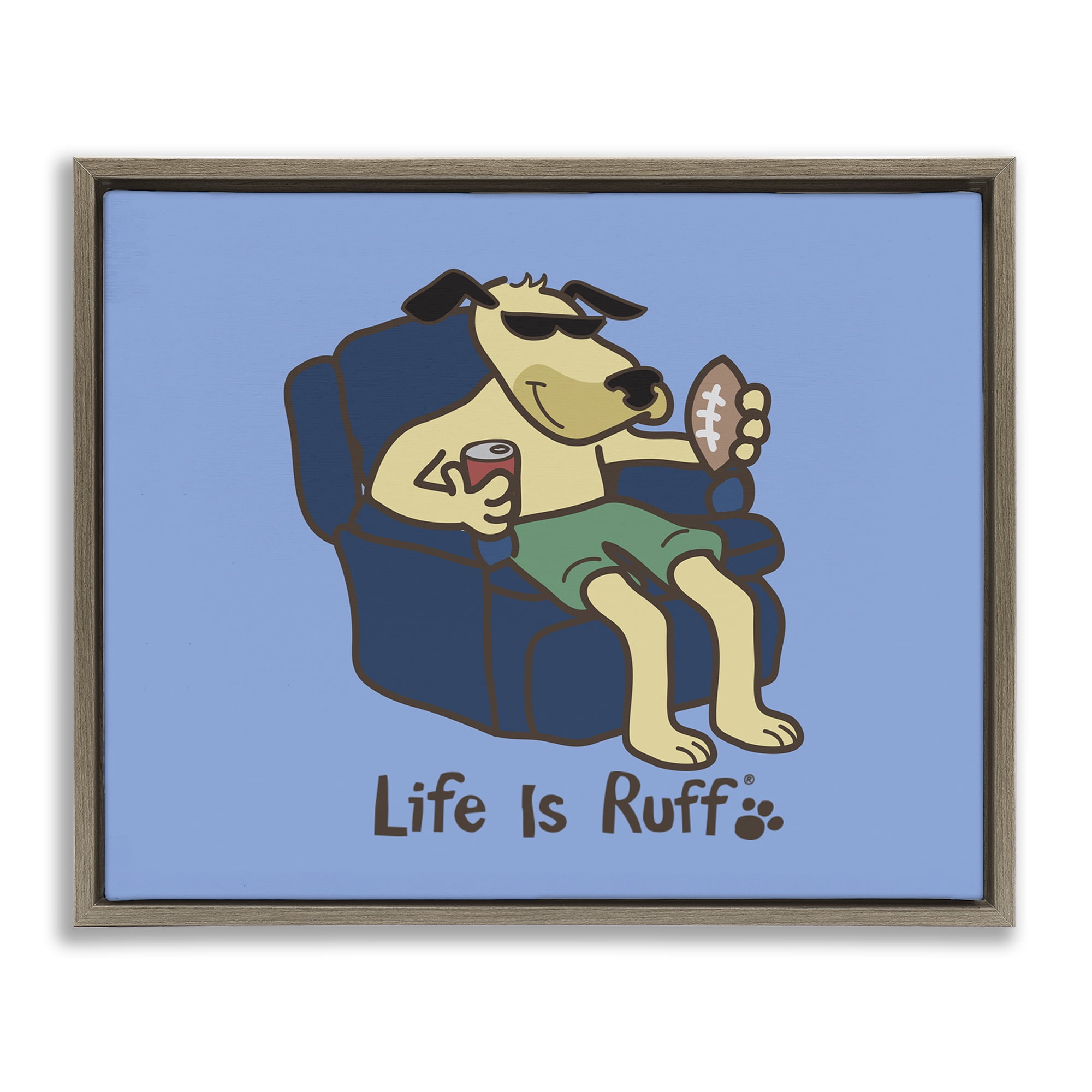 Stupell Industries Lounging Dog with Football Animals Painting Brown Floater Framed Canvas Art Print Wall Art, 21 x 17