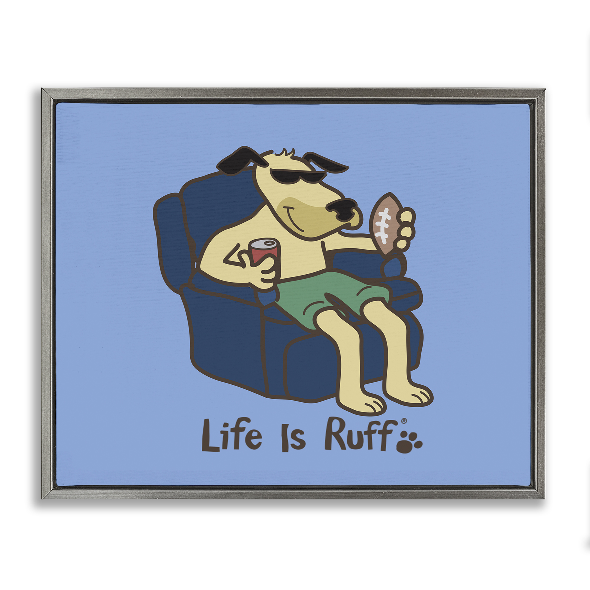 Stupell Industries Lounging Dog with Football Animals Painting Gray Floater Framed Canvas Art Print Wall Art, 31 x 25