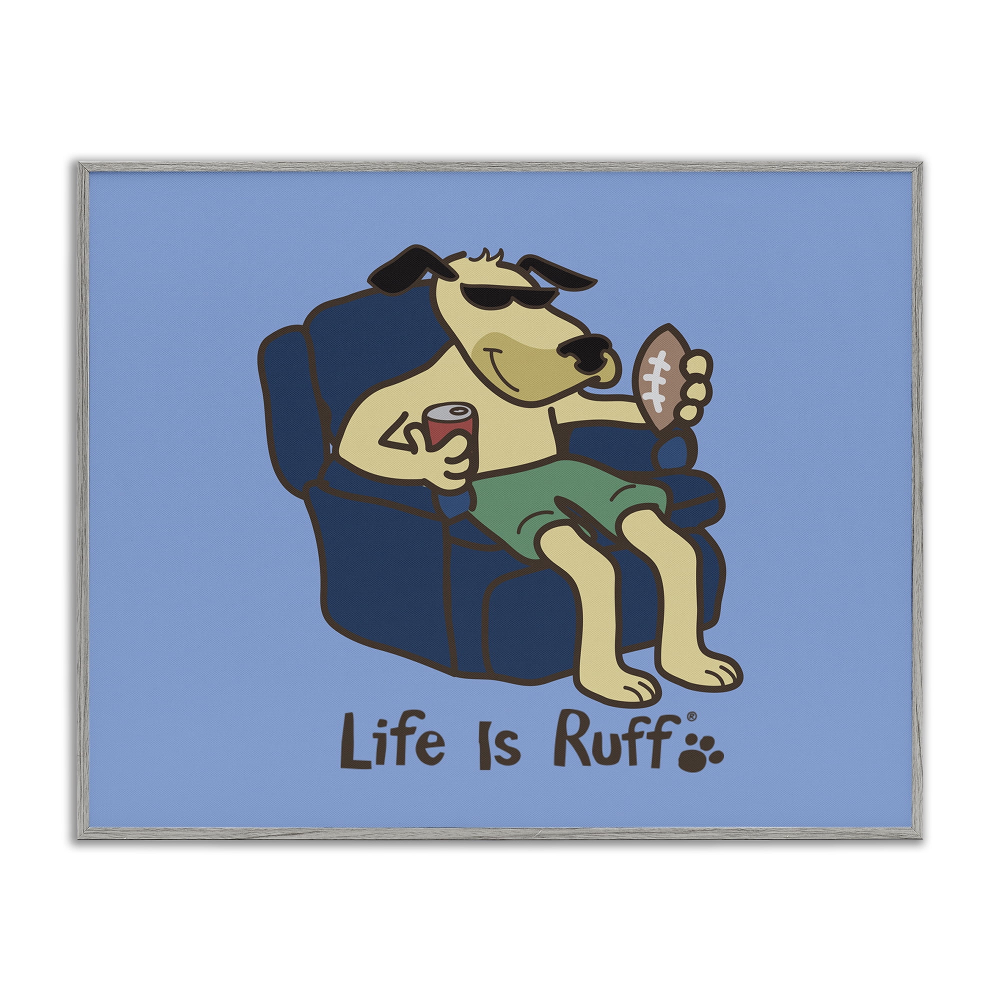 Stupell Industries Lounging Dog with Football Animals Painting Gray Framed Art Print Wall Art, 30 x 24