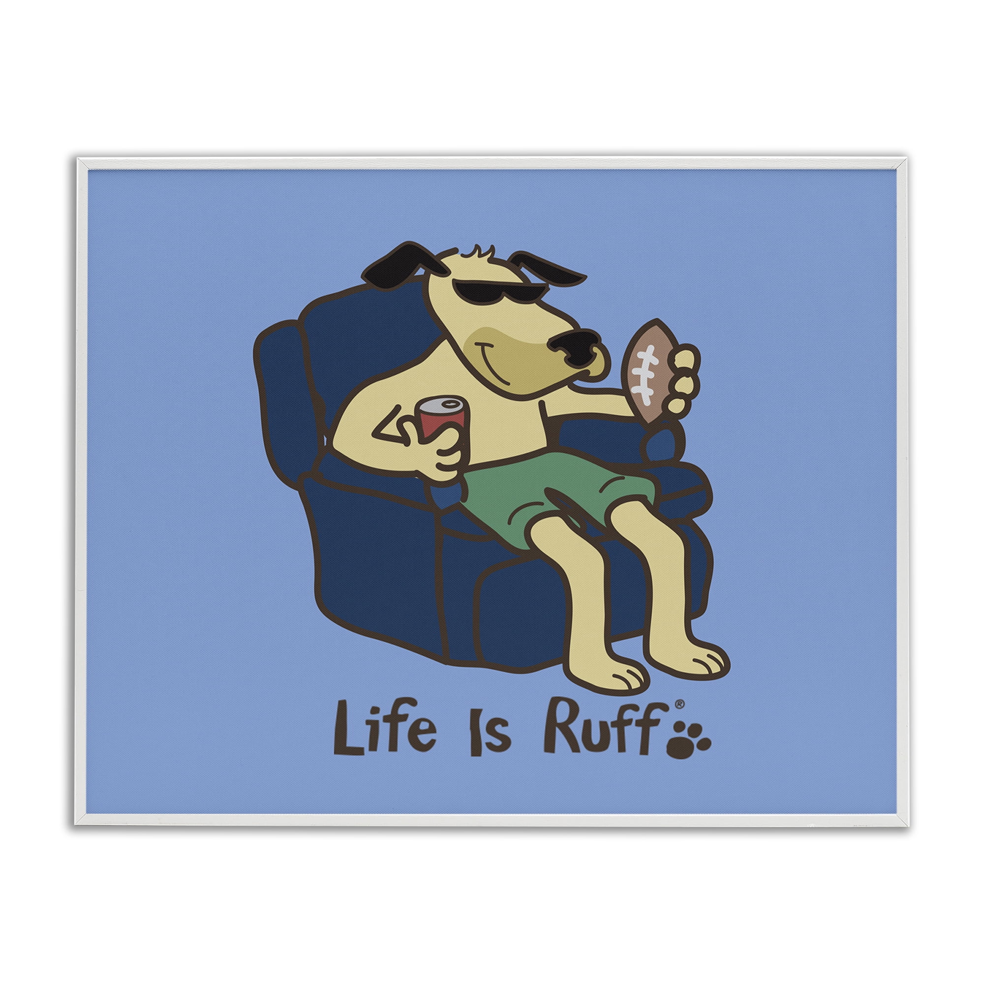Stupell Industries Lounging Dog with Football Animals Painting White Framed Art Print Wall Art, 30 x 24