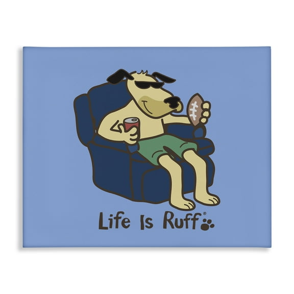 Stupell Industries Lounging Dog with Football Animals Painting Wrapped Canvas Art Print Wall Art, 20 x 16